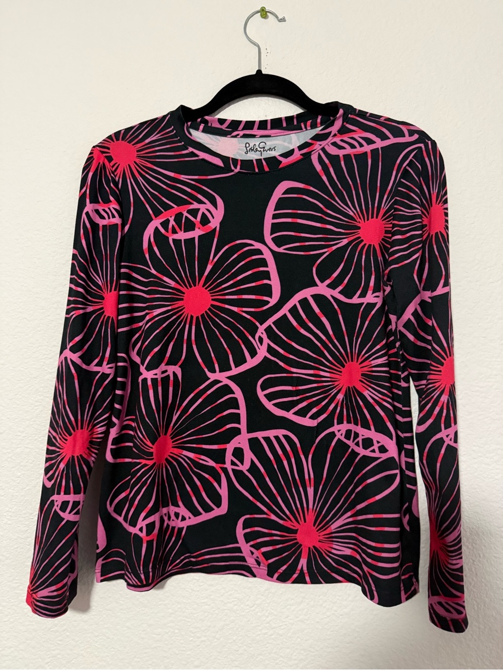 Lilly Pulitzer Black Long-Sleeve Tee with Pink & Red Floral Print